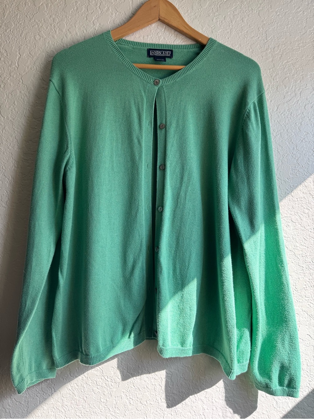 Lands' End women’s   Green Crewneck Button Cardigan